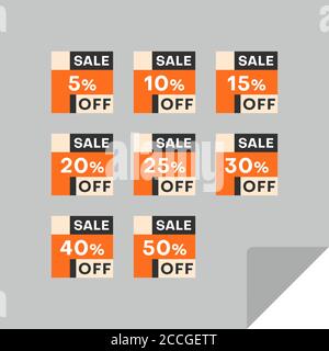 Set von rechteckigen Rabatt-Etiketten, um die Aufmerksamkeit der Kunden zu gewinnen. Zeitloses, leicht ablesbare Design. Geeignet für Web-Seite Anzeigen, Tags, Rabatt-Angebot Pric Stock Vektor