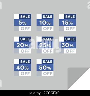 Set von rechteckigen Rabatt-Etiketten, um die Aufmerksamkeit der Kunden zu gewinnen. Zeitloses, leicht ablesbare Design. Geeignet für Web-Seite Anzeigen, Tags, Rabatt-Angebot Pric Stock Vektor