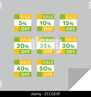 Set von rechteckigen Rabatt-Etiketten, um die Aufmerksamkeit der Kunden zu gewinnen. Zeitloses, leicht ablesbare Design. Geeignet für Web-Seite Anzeigen, Tags, Rabatt-Angebot Pric Stock Vektor
