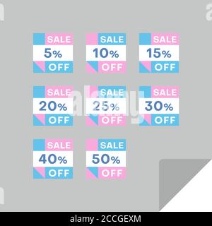 Set von rechteckigen Rabatt-Etiketten, um die Aufmerksamkeit der Kunden zu gewinnen. Zeitloses, leicht ablesbare Design. Geeignet für Web-Seite Anzeigen, Tags, Rabatt-Angebot Pric Stock Vektor