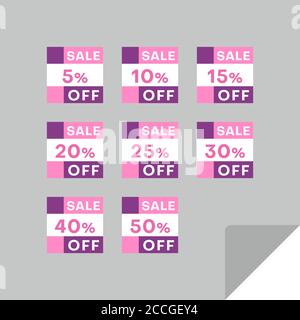 Set von rechteckigen Rabatt-Etiketten, um die Aufmerksamkeit der Kunden zu gewinnen. Zeitloses, leicht ablesbare Design. Geeignet für Web-Seite Anzeigen, Tags, Rabatt-Angebot Pric Stock Vektor