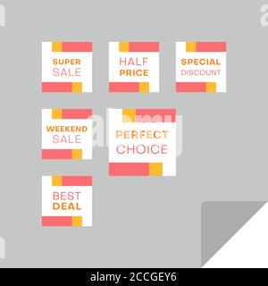 Set von rechteckigen Rabatt-Etiketten, um die Aufmerksamkeit der Kunden zu gewinnen. Zeitloses, leicht ablesbare Design. Geeignet für Web-Seite Anzeigen, Tags, Rabatt-Angebot Pric Stock Vektor
