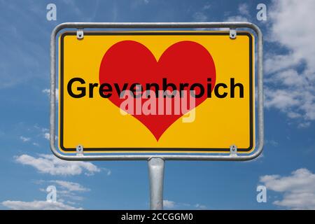 Ortstafel Grevenbroich, Nordrhein-Westfalen, Deutschland Ortsschild Grevenbroich, Nordrhein-Westfalen, Deutschland, Europa Stockfoto