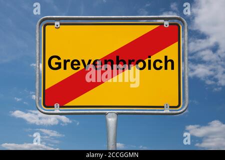 Ortstafel Grevenbroich, Nordrhein-Westfalen, Deutschland Ortsschild Grevenbroich, Nordrhein-Westfalen, Deutschland, Europa Stockfoto