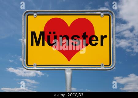 Ortstafel Münster, Nordrhein-Westfalen, Deutschland Ortsschild Münster, Nordrhein-Westfalen, Deutschland, Europa Stockfoto