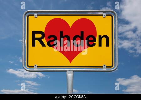 Ortstafel Rahden, Nordrhein-Westfalen, Deutschland Ortstafel Rahden, Nordrhein-Westfalen, Deutschland, Europa Stockfoto