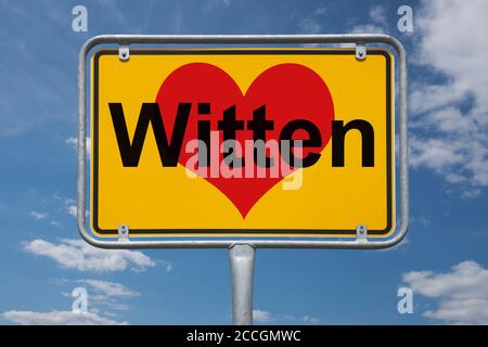 Ortstafel Witten, Nordrhein-Westfalen, Deutschland Ortsschild Witten, Nordrhein-Westfalen, Deutschland, Europa Stockfoto
