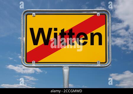 Ortstafel Witten, Nordrhein-Westfalen, Deutschland Ortsschild Witten, Nordrhein-Westfalen, Deutschland, Europa Stockfoto