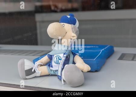 Maskottchen Schalke, Fanbereich Schalker Meile des FC Schalke 04, in Gelsenkirchen, Nordrhein-Westfalen, Deutschland Stockfoto