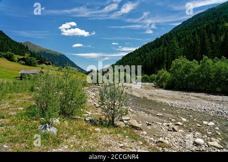 Landschaft auf der Schwarzach im Defereggental bei Sankt Jakob, Nationalpark hohe Tauern, Osttirol, Tirol, Österreich Stockfoto