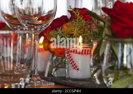 Tischdekoration, winterlich, Dekoration, weihnachten, Fest, Tisch, Stockfoto