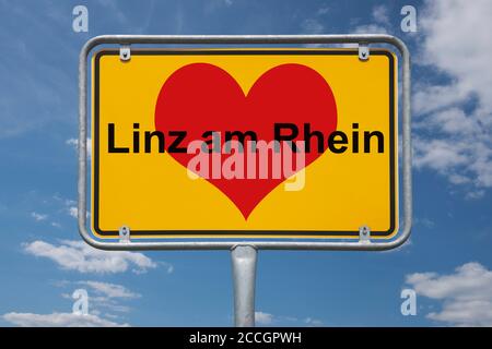 Ortstafel Linz am Rhein, Rheinland-Pfalz, Deutschland Ortsschild Linz am Rhein, Rheinland-Pfalz, Deutschland, Europa Stockfoto