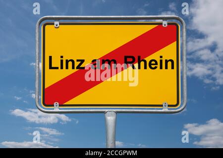 Ortstafel Linz am Rhein, Rheinland-Pfalz, Deutschland Ortsschild Linz am Rhein, Rheinland-Pfalz, Deutschland, Europa Stockfoto