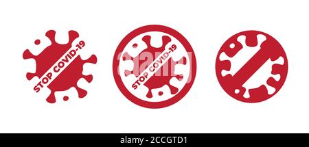 Coronavirus covid-19 STOP-Symbol gesetzt. Stop-Zeichen für einen gefährlichen Virus. Das Konzept des Virenschutzes, Prävention. Infografik. Symbol, Logo, V Stock Vektor