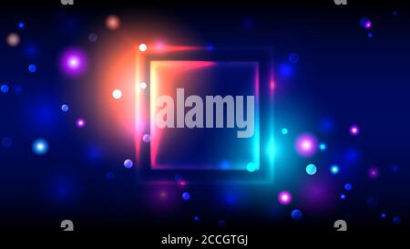 Helle bunte Party-Hintergrund, abstrakte Neon leuchtenden Rahmen, mehrfarbige quadratische Platz für Text, Bokeh Stock Vektor