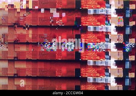 Störungen und Störungen auf dem digitalen Fernsehbildschirm Stockfoto