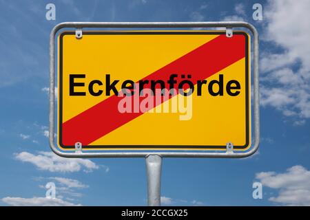 Ortstafel Eckernförde, Schleswig-Holstein, Deutschland Ortsschild Eckernförde, Schleswig-Holstein, Deutschland, Europa Stockfoto