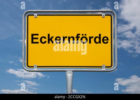 Ortstafel Eckernförde, Schleswig-Holstein, Deutschland Ortsschild Eckernförde, Schleswig-Holstein, Deutschland, Europa Stockfoto