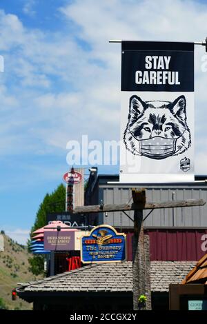 JACKSON HOLE, WY – 1. AUGUST 2020 – Blick auf die westliche Stadt Jackson Hole, Wyoming, USA. Stockfoto