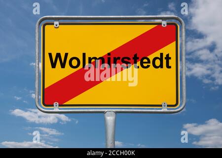 Ortstafel Wolmirstedt, Sachsen-Anhalt, Deutschland Ortsschild Wolmirstedt, Sachsen-Anhalt, Deutschland, Europa Stockfoto