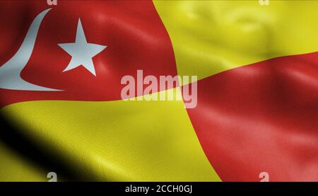 3D-Illustration einer winkenden malaysischen Staatsflagge von Selangor Stockfoto