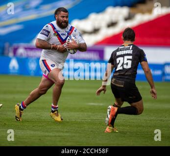 22. August 2020; The John Smiths Stadium, Huddersfield, Yorkshire, England; Rugby League Coral Challenge Cup, Catalan Dragons versus Wakefield Trinity; Adam Tangata von Wakefield Trinity mit dem Ball Stockfoto