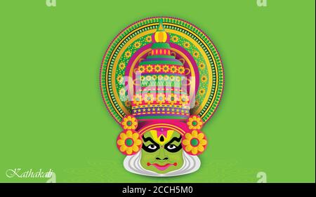 Happy Onam ein sehr berühmtes südindisches Festival von Indien. Kathakali Gesicht Vektor Design ein klassischer Tanz von Kerala Indien Stock Vektor