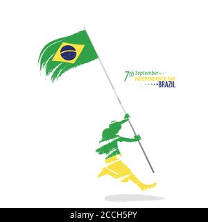 Nationalfeiertag in Brasilien. Wir Feiern Den Brasilianischen Unabhängigkeitstag. Abstrakt winkende Flagge auf grauem Hintergrund Stock Vektor