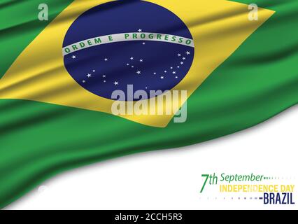Nationalfeiertag in Brasilien. Wir Feiern Den Brasilianischen Unabhängigkeitstag. Abstrakt winkende Flagge auf grauem Hintergrund Stock Vektor