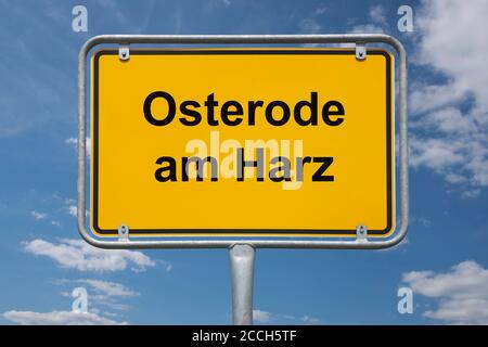 Ortstafel Osterode am Harz, Niedersachsen, Deutschland Ortsschild Osterode am Harz, Niedersachsen, Deutschland, Europa Stockfoto