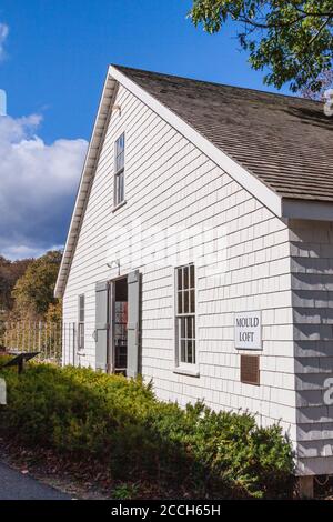 Mold Loft im Maine Maritime Museum in Bath, Maine, das ein unglaubliches Schiffbaumuseum entlang des Kennebec River hat. Stockfoto