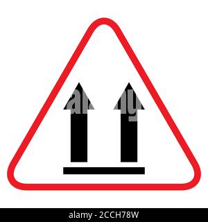 Diese Seite oben Warnung flach Symbol auf weißem Hintergrund isoliert. Verpackungssymbol, Vektordarstellung für Etiketten. Transport der Lieferung . Stock Vektor