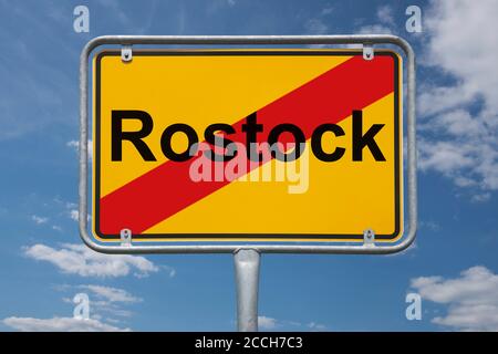 Ortstafel Rostock, Mecklenburg-Vorpommern, Deutschland Ortsschild Rostock, Mecklenburg-Vorpommern, Deutschland, Europa Stockfoto