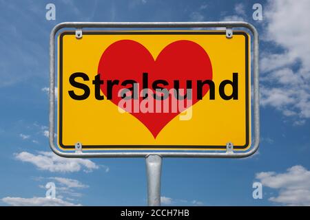 Ortstafel Stralsund, Mecklenburg-Vorpommern, Deutschland Ortsschild Stralsund, Mecklenburg-Vorpommern, Deutschland, Europa Stockfoto
