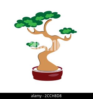 Bonsai-farbiges Symbol. Japanischer traditioneller Baum, handgezeichnete Illustration. Vektor Stock Vektor