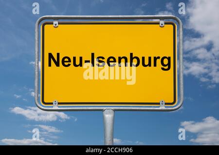 Ortstafel Neu-Isenburg, Hessen, Deutschland Ortsschild Neu-Isenburg, Hessen, Deutschland, Europa Stockfoto