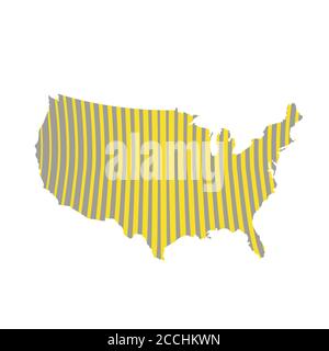 Geographische Karte der Vereinigten Staaten von Amerika mit gestreifter grauer und gelber Textur. Abstrakte vertikale Linien in Form von Amerikas Grenzen. Stock Vektor
