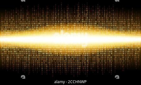 Binärer abstrakter Hintergrund mit heller Ausstrahlung im digitalen Raum, glühende Wolke von Big Data, Informationsstrom Stock Vektor