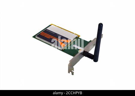 Wireless PCI-Adapter isolieren auf weißem Hintergrund Nahaufnahme. Stockfoto