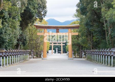 Nara, Japan - Kashihara Jingu Schrein in Kashihara, Nara, Japan. Der Schrein wurde ursprünglich 1890 erbaut. Stockfoto