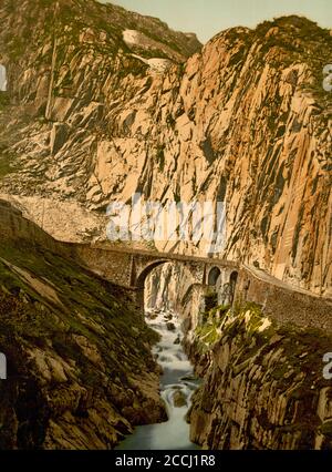 Teufelsebrücke 'Devil's Bridge', Andermatt, Uri, Schweiz. Stockfoto