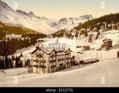 Seehof Hotel im Winter, Arosa, Plessur Region, Graubünden, Schweiz. Stockfoto