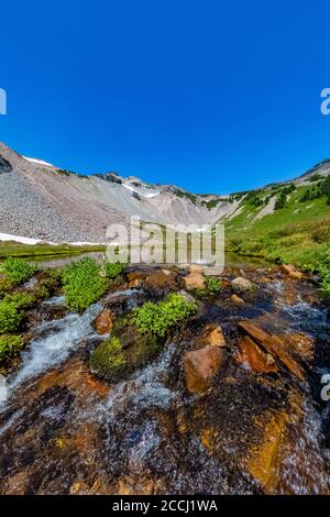 Cispus River Headwaters in Upper Cispus Basin in the Goat Rocks Wilderness, Gifford Pinchot National Forest, Washington State, USA Stockfoto