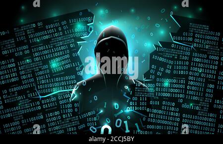 Hacker mit dem Internet gehackt abstrakten Computer-Server, Datenbank, Netzwerkspeicher, Firewall, Social Network-Konto, Diebstahl von Daten Stock Vektor