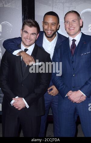 LOS ANGELES - 5. FEB: Alec Skarlatos, Anthony Sadler, Spencer Stone bei der Weltpremiere von 15:17 bis Paris im Warner Brothers Studio am 5. Februar 2018 in Burbank, CA Stockfoto