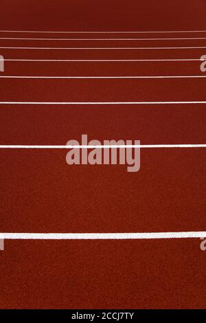 Nahaufnahme der roten Stadion-Laufstrecken Stockfoto