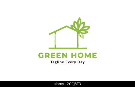 Grüne Haus oder Garten Linie mit Pflanzen oder Gemüse Logo Design-Symbol Stock Vektor