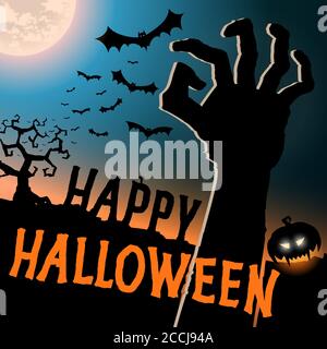 Halloween-Karte mit Hand Zombie, Vektor-Hintergrund-Vorlage, Happy halloween Party Festliche Poster Stock Vektor