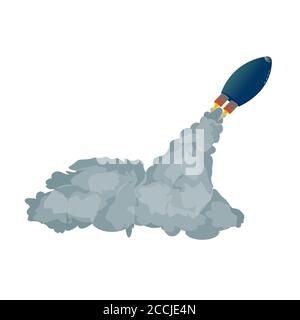 Raumrakete mit Rauch isoliert auf weiß. Space Shuttle fährt ab. Vektor EPS10. Stock Vektor