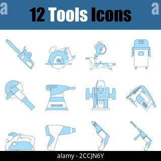 Extras Symbolsatz. Dünne Linie Mit Blauem Fill-Design. Vektorgrafik. Stock Vektor